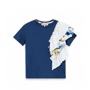 Emilio Pucci Navy Blue Ranuncoli‎ Frill Ruffle T-shirt Top Girls Size 4